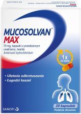 Mucosolvan Max 75 мг полегшує відхаркування та заспокоює кашель - 20 капс