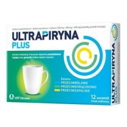 Ultrapiryna Plus, Ультрапірин Плюс 500 мг, знеболюючий, протизапальний та жарознижувальний, 12 пакетиків